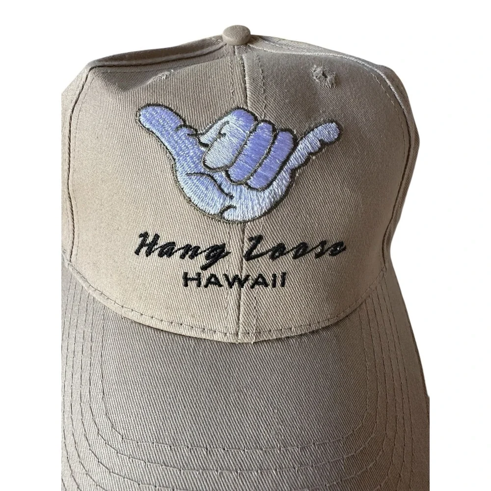 Hang Loose Hawaii Dad Hat Cap Strapback Beige Canvas Embroidered‎ Surf Aloha EUC